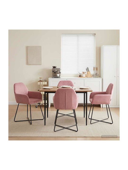 Fotolii Sala De Mese Din Catifea Roz 4 Bucăți 55x50x84 Cm