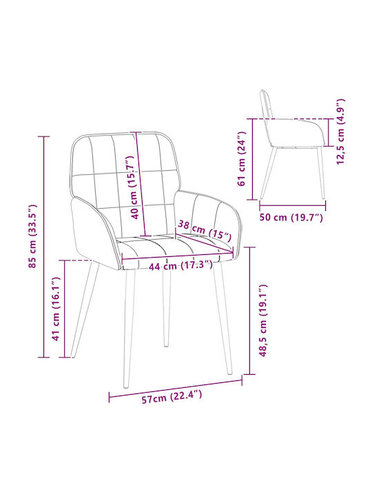 Dining Velvet Grey Armchairs 2 Pieces 57x50x85cm