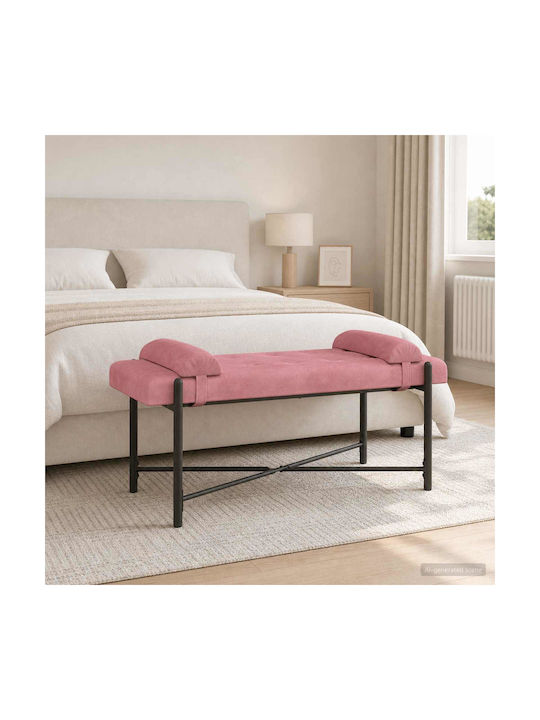 Velvet Upholstered Bench Stool Pink 46x110x40cm