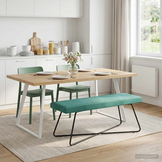 Velvet Upholstered Bench Stool Turquoise 45x110x40cm