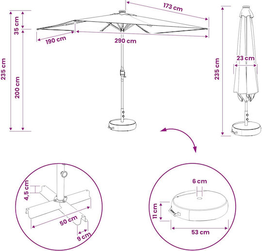 Aluminum Garden Parasol Brown 3x3xHeight 2.35m