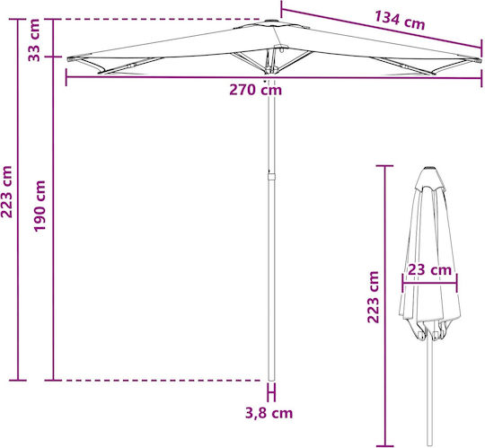 Rundschreiben aus Aluminium Schwarze Sonnenschirm F2.7xY2.23m