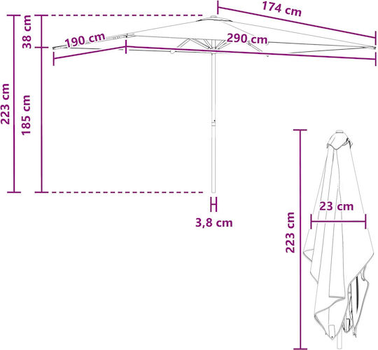Round Aluminum Garden Parasol Black Φ3xΥ2.23m
