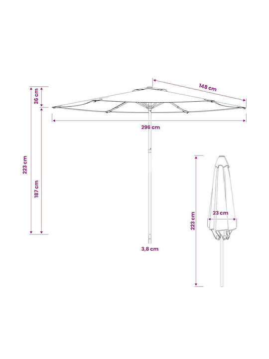 Umbrelă Rotundă Din Aluminiu Neagră Φ3xÎnălțime2.23m