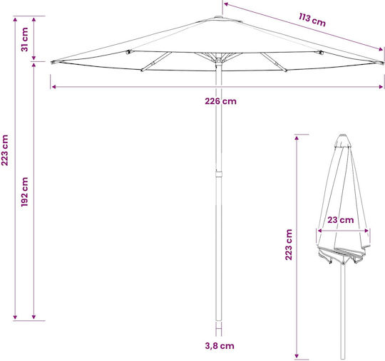 Circular Aluminum Garden & Terrace Parasol Grey Diameter 2.3xHeight 2.23m