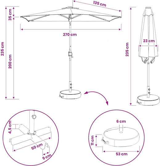 Aluminum Grey Garden & Terrace Parasol 2.7x2.7xHeight 2.35m