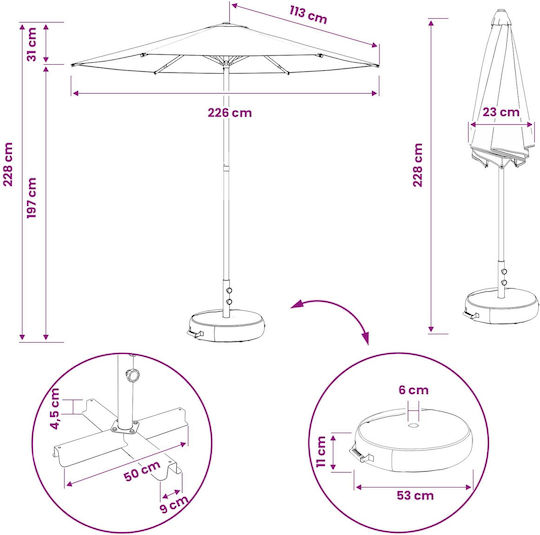 Umbrelă Rotundă Din Aluminiu Bej Φ2.3xÎ2.28m