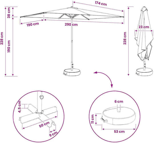 Round Aluminum Garden Parasol Black Diameter 3xHeight 2.28m