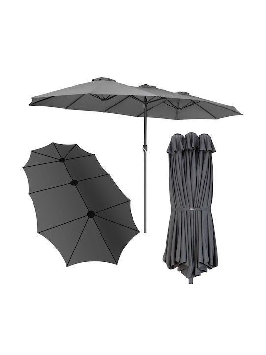 Metallisch Grauer Garten- und Terrassen-Sonnenschirm 4.6x2.7m