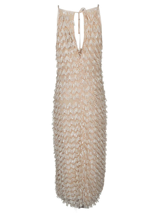 Summer Maxi Evening Dress Open Back Beige