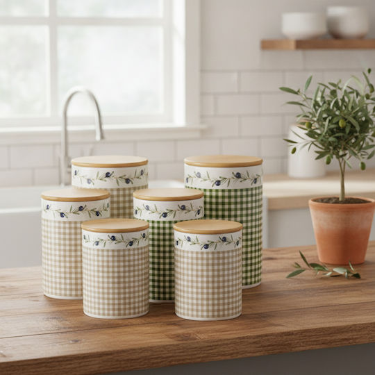 Boltze Set 3 Pieces General Use Ceramic Jars with Lid Beige 3 Pieces