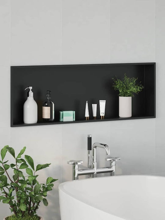vidaXL Επιτοίχια Ραφιέρα Μπάνιου Μεταλλική 90x9.5x30cm Μαύρη
