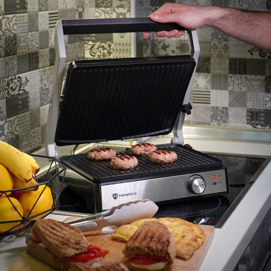 HomeVero Panini Maker Sandwich Maker for 2 Sandwiches 2000W Inox
