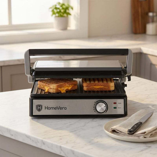 HomeVero Panini Maker Sandwich Maker for 2 Sandwiches 2000W Inox