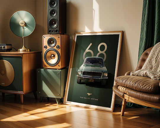 Poster 1968 Bullitt Mustang Cr003 40cm X 50cm White Wooden Frame