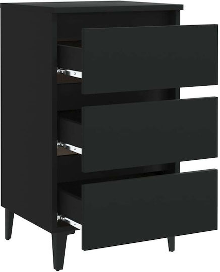 Wooden Bedside Table with Black Metal Legs 40x35x69cm