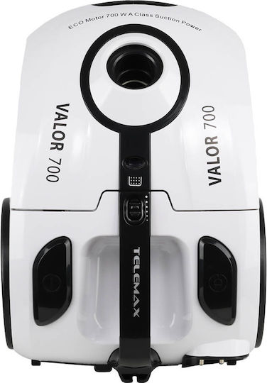 Telemax Valor 700 Ηλεκτρική Σκούπα 700W με Σακούλα 2lt Λευκή