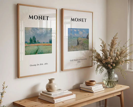 Poster Monet Champ De Ble Art010 40cm X 50cm Frame Natural Wood Beige