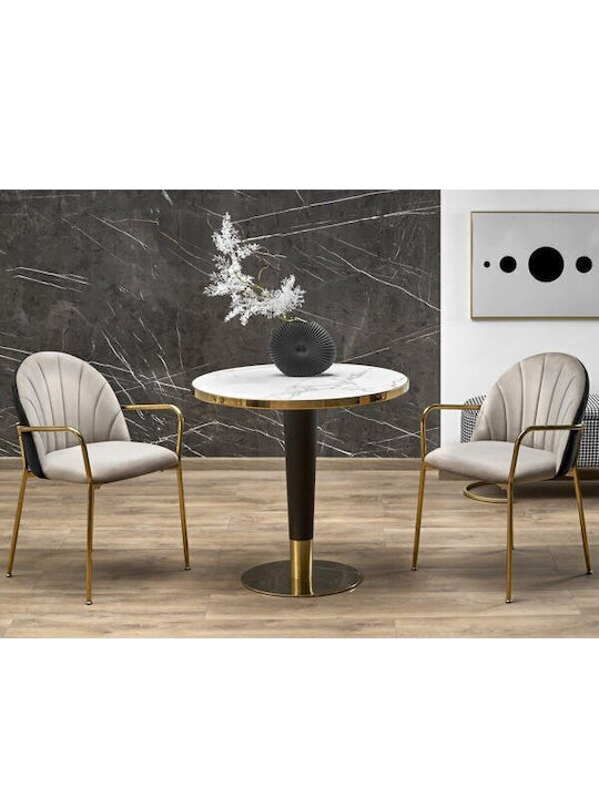 Houston 1532 Round Table Dining Room with Marble Surface Gold, Black, White Marble 74x74cm