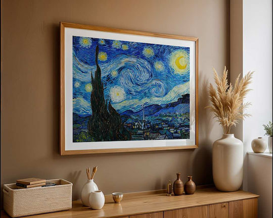 Poster Van Gogh Starry Night Art105 40cm X 50cm Κορνίζα Φυσικό Ξύλου Μπεζ 56097pd156660f55316