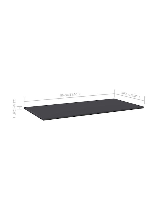 vidaXL Rectangular Bookcase Shelf made of Chipboard in Grey Colour 80x30x1.5cm 805319 8 Pieces