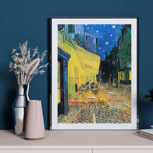 Poster Van Gogh Cafe Terrace At Night Art015 40cm X 50cm White Wooden Frame