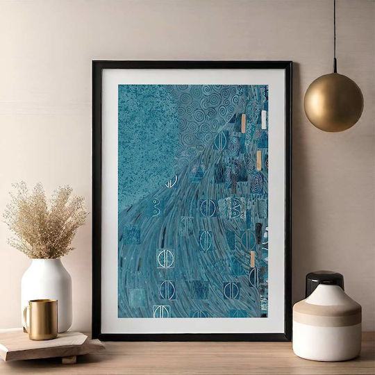 Poster Blue Details By Gustav Klimt Art156 40cm X 50cm Frame Natural Wooden Beige