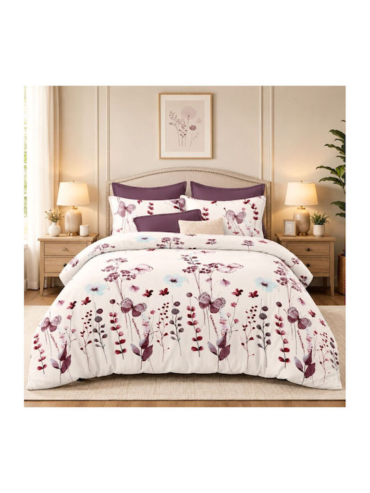 Pucioasa Set Huse Pentru Pilote 200x220cm Dublu Cu 4 Fețe De Pernă & 1 Cearșaf Pastel Flowers