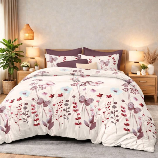 Pucioasa Σετ Παπλωματοθήκη 200x220cm Διπλή με 4 Μαξιλαροθήκες & 1 Σεντόνι Pastel Flowers