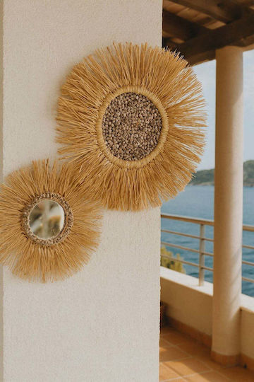 SteweHome Καθρέπτης Τοίχου με Κίτρινο Rattan Πλαίσιο Διαμέτρου 40cm 2τμχ