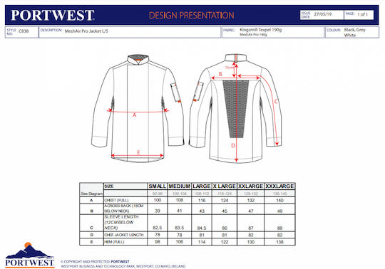Portwest Kochjacke Männlich Weiß mit Langärmelig