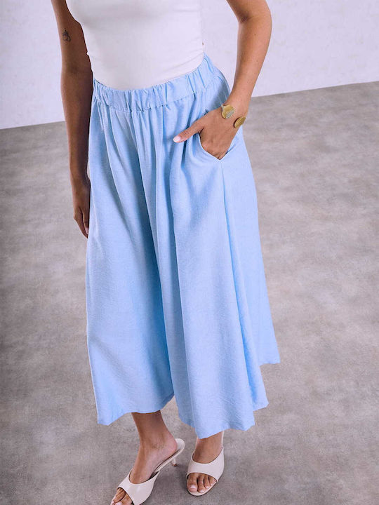 Celestino Γυναικεία Παντελόνα Crop Βισκόζη Loose Fit Γαλάζιο