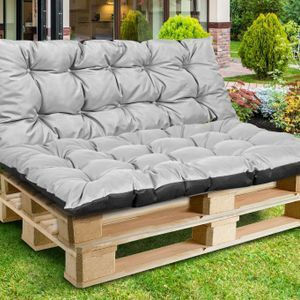 AIO Factory Waterproof Bench Cushion for Pallet with Backrest Light Grey 120x120cm