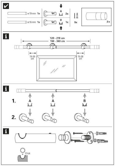 Ausziehbare Metallische Vorhangstange Einzeln 120-210cm Gold