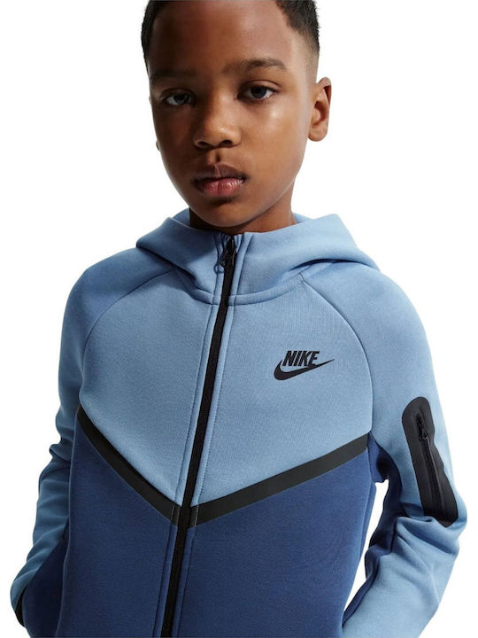Fleece Kids Sweatshirt Cardigan With Pockets Blue Tech Fleece