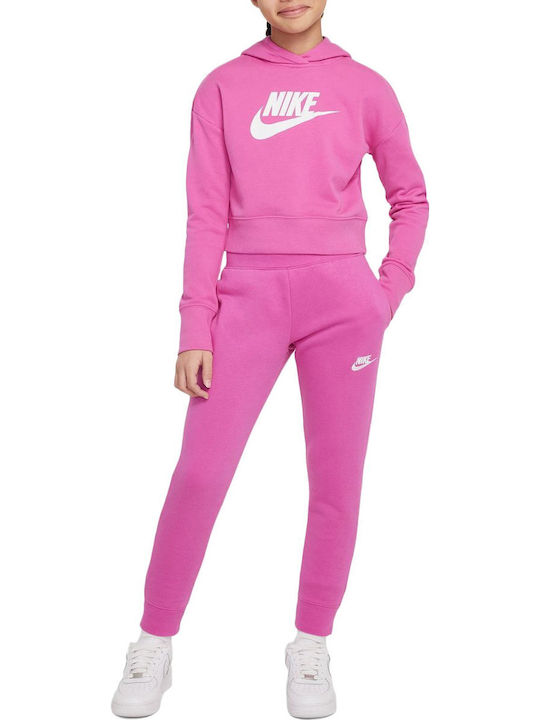 Παιδικό Φούτερ Cropped με Κουκούλα Φούξια Sportswear Club