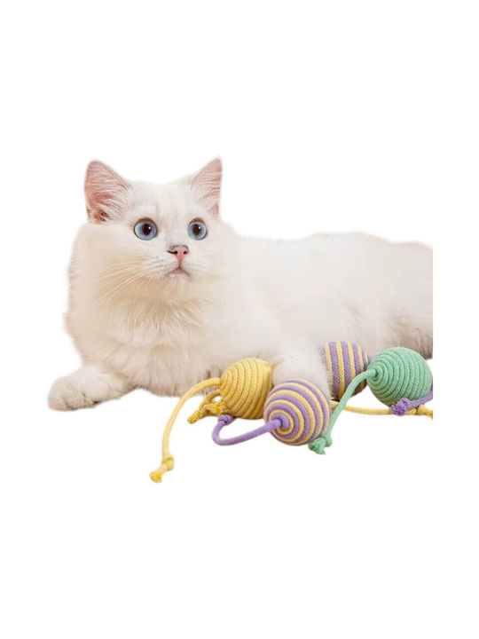 Cat Toy Ball with Rope 2 Strings Purple Yellow