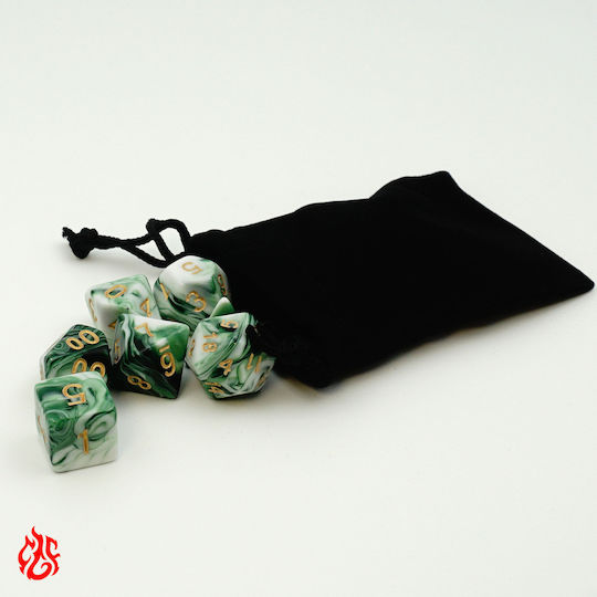 Two-Tone Green White Dice Set Pouch Acrylic Dice Set RPG Dungeons & Dragons Pathfinder Wargames