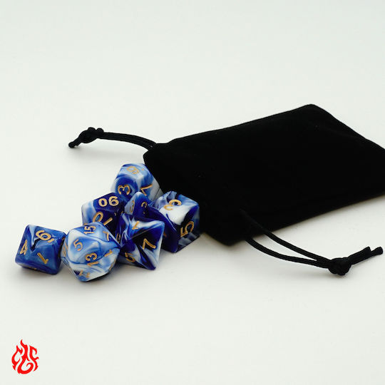 Set of Two-Tone Dark Blue White Dice Pouch Set of Acrylic Dice RPG Dungeons & Dragons Pathfinder Wargames