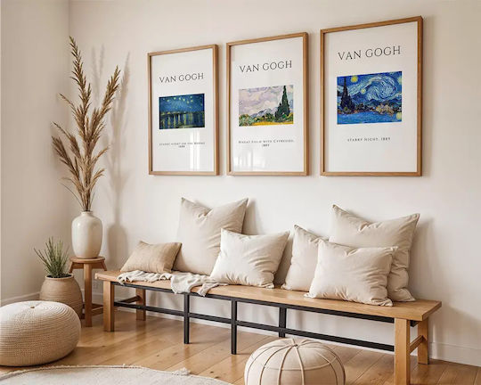 Poster Van Gogh Starry Night On Rhone Art004 40cm X 50cm Brown Wooden Frame