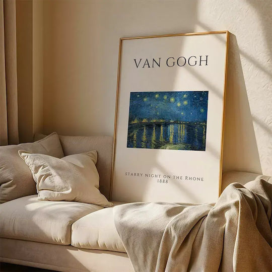 Poster Van Gogh Starry Night On Rhone Art004 40cm X 50cm Brown Wooden Frame