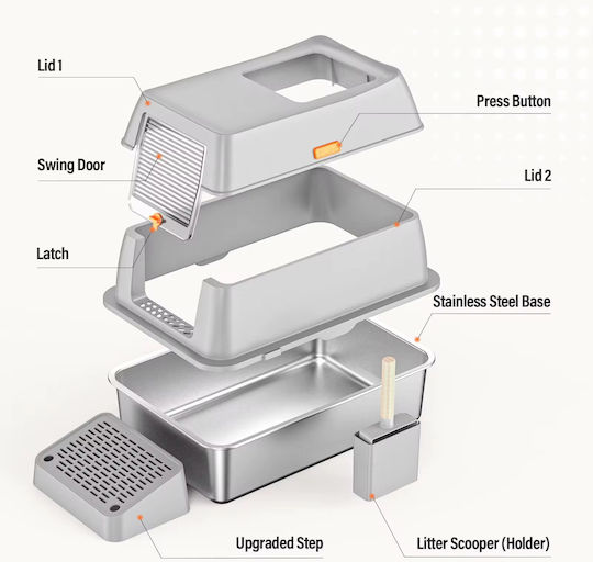 Pet's Choice Closed Grey Cat Toilet L60 x W40 x H43cm