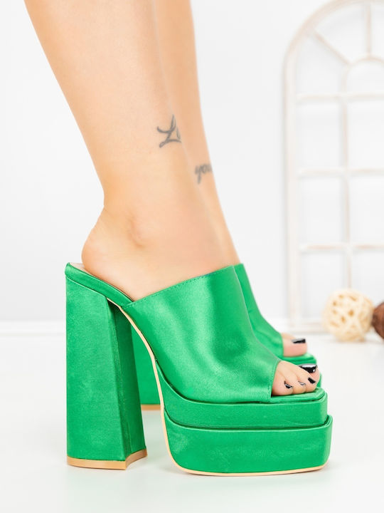 Pantofi Mules Dama Cu Toc Înalt Verde