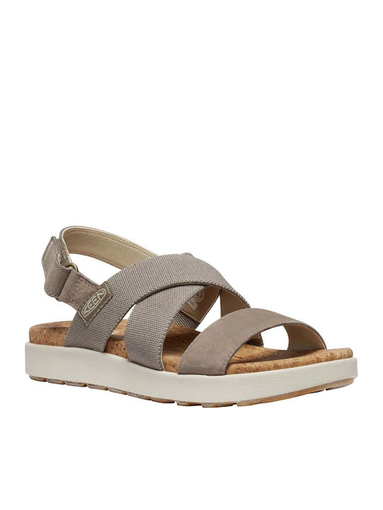 Elle Leder Flache Sandalen für Damen Beige