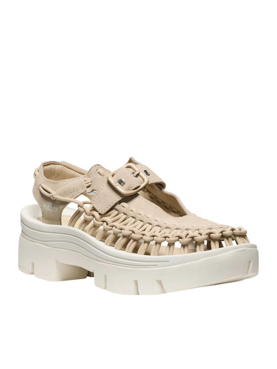 Uneek Leder Flache Sandalen für Damen Beige