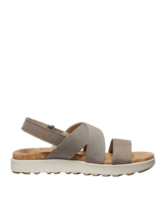 Elle Leder Flache Sandalen für Damen Beige