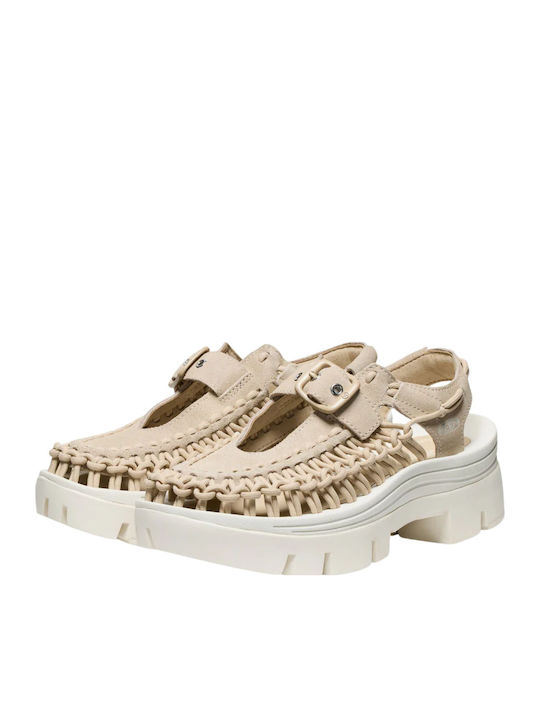 Uneek Leder Flache Sandalen für Damen Beige