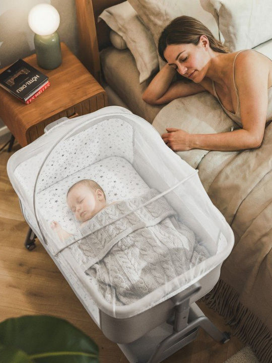 Tulano Babywiege Laufstall mit Matratze und Rädern Grau