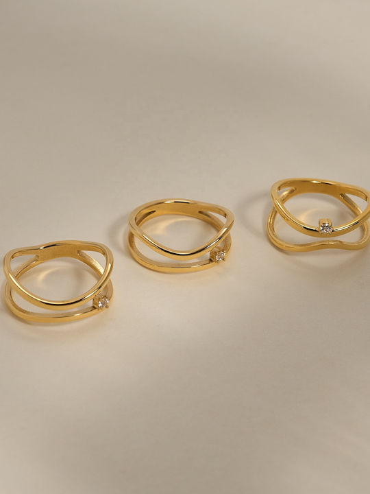 Enotia Damenring mit Zirkon aus Stahl Vergoldet