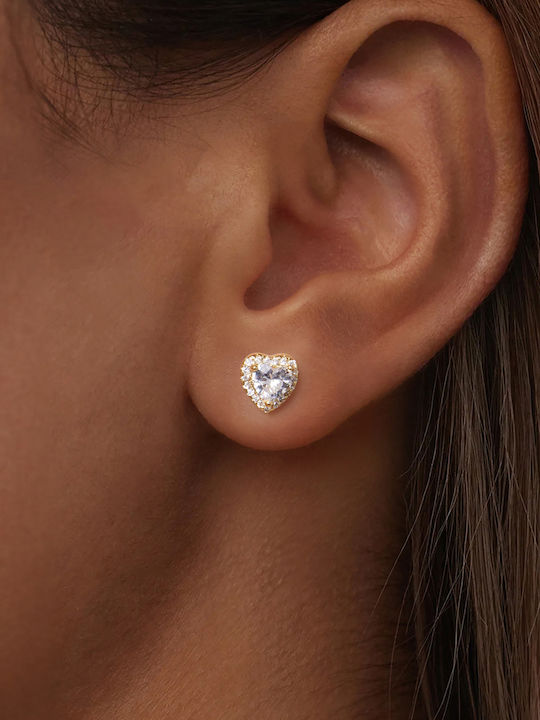 Daskalakis Stud Silver Gold Plated Earrings with Diamond